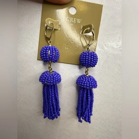 NWT J.Crew Purple Beaded Tassel‎ Earrings - Picture 3 of 5